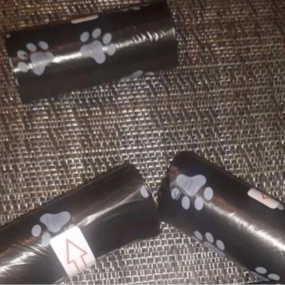 3 White Paw Print Black Poo Poop Sack Dog Pet Baggie Disposable Waste Bag Roll